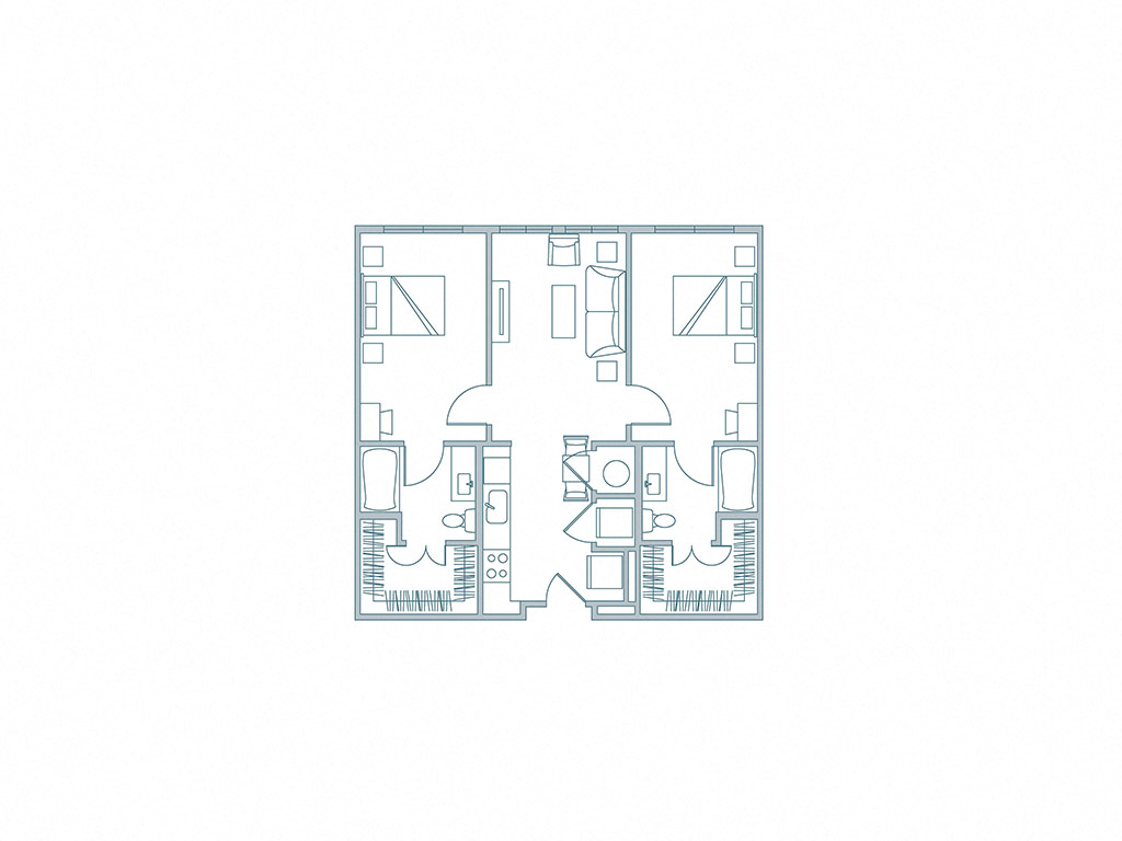 Floor plan for 2 beds, 2 baths, 463 sqft